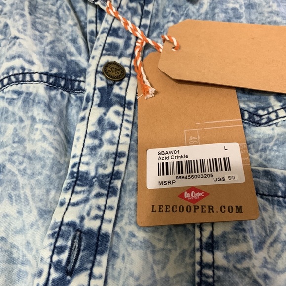 Denim Shirt - Lee Cooper Acid Wash Distressed Denim Shirt Size Large - Picture 7 of 12